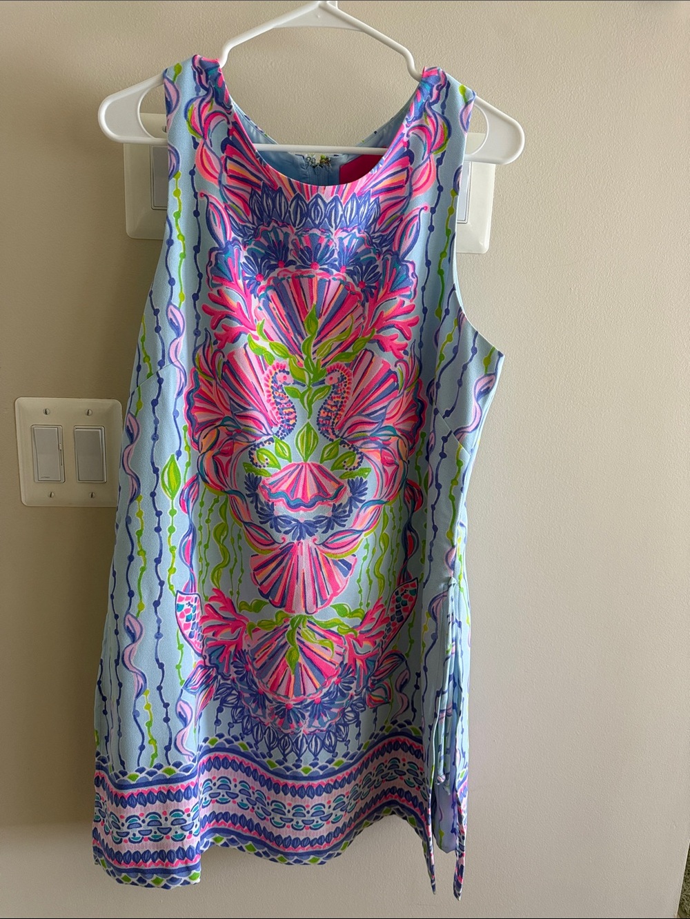 Lilly Pulitzer Light Blue Shift Dress Skirt Skort with Pink & Green Print
